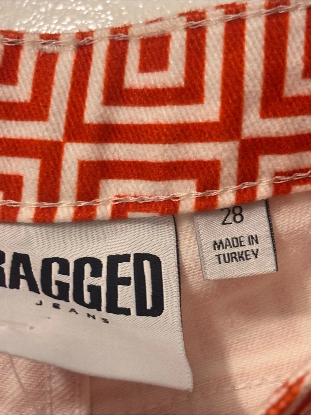 The Ragged Priest Orange and White Geometric Straight Leg Pants